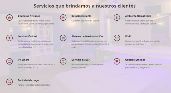Hotel Uno Mas Uno: servicios exclusivos con cocheras privadas, Wi-Fi, TV smart y canales eróticos para una estadía confortable.