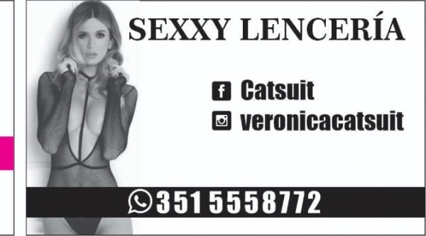 Modelo en lencería sexy promociona Catsuit Sexshop. Texto: 