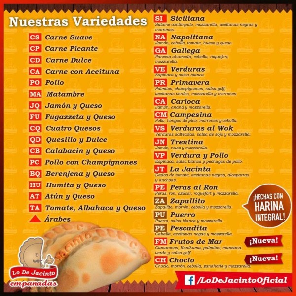 Menú de empanadas 